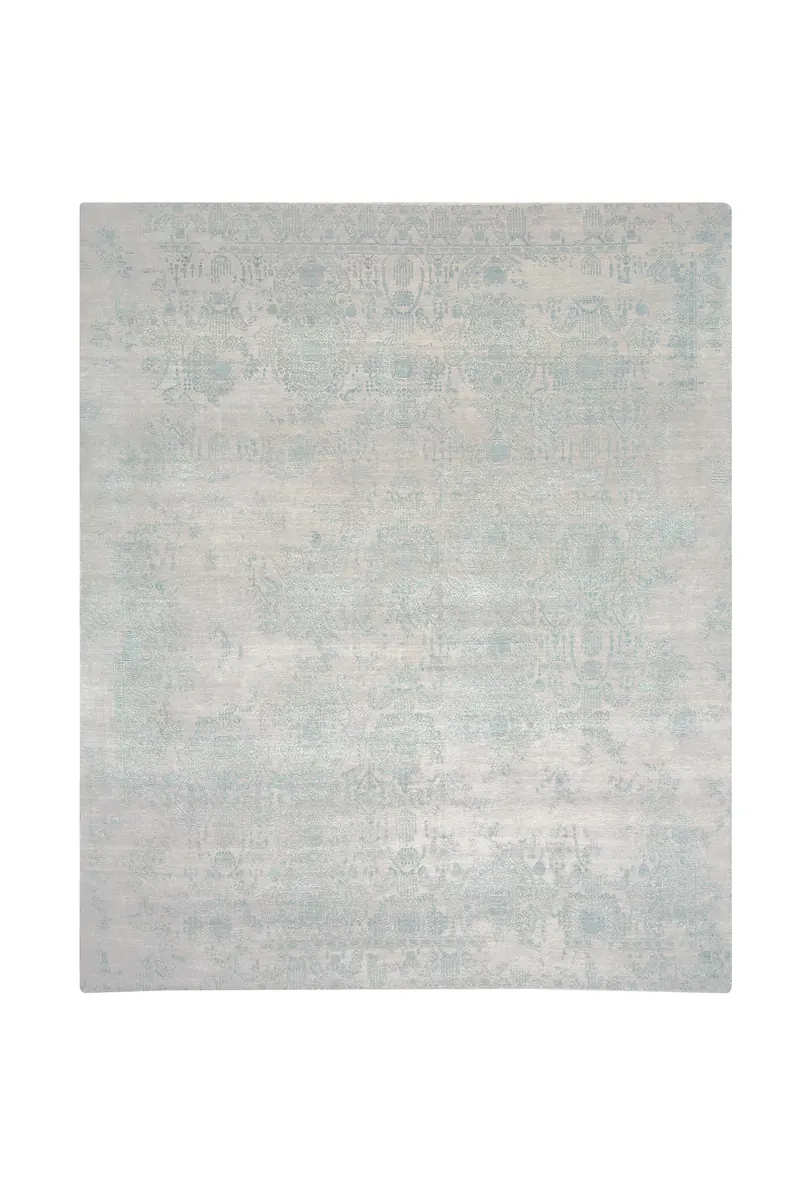 INSPIRATIONS collection — Beige Teal colourway, hand-knotted hand-carded and hand-spun wool rug, by Thibault Van Renne