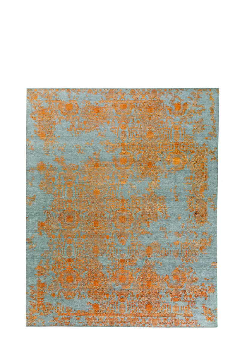 INSPIRATIONS collection — Grey & Orange colourway, hand-knotted hand-carded and hand-spun wool rug, by Thibault Van Renne