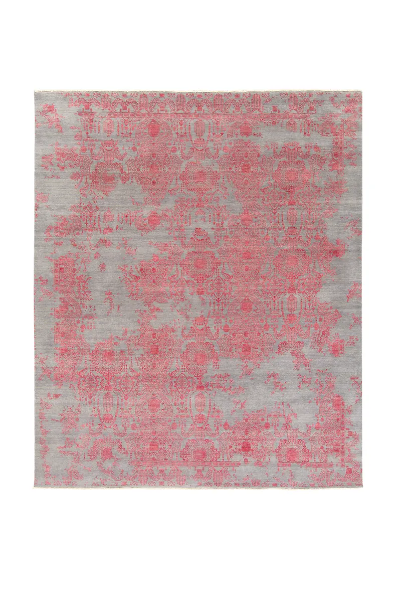 INSPIRATIONS collection — Grey & Red colourway, hand-knotted hand-carded and hand-spun wool rug, by Thibault Van Renne